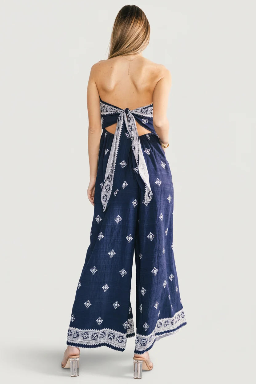 Córdoba Strapless Jumpsuit | Navy Print