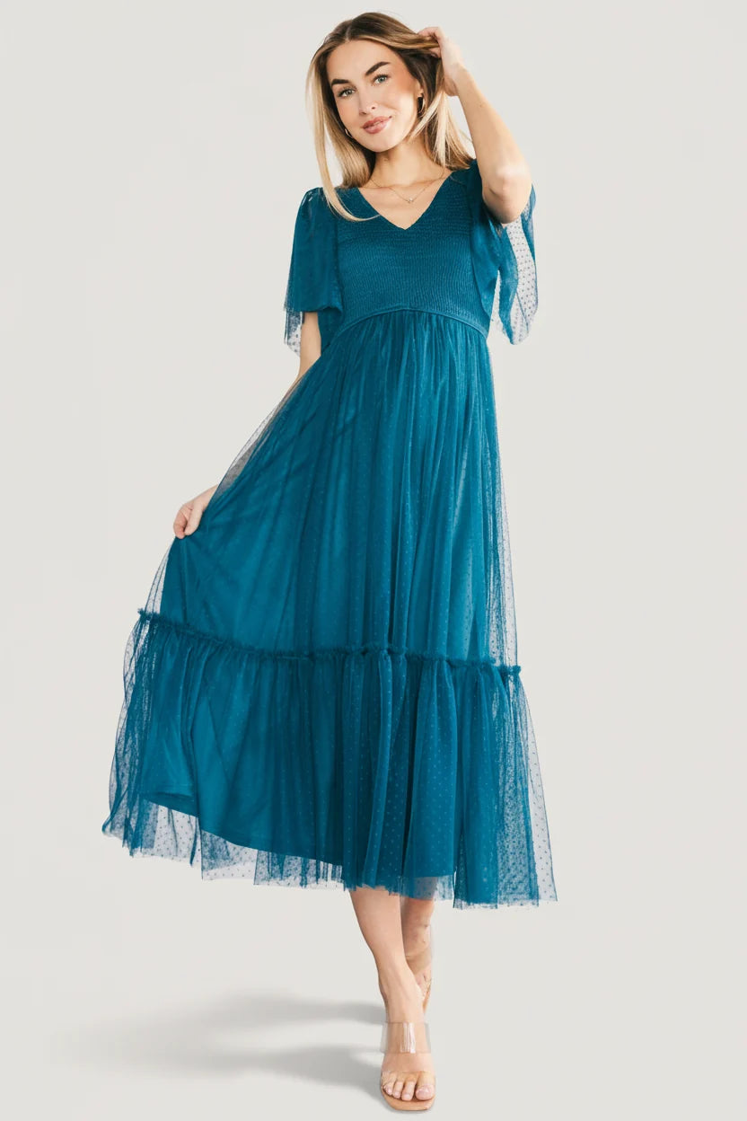 Martha Smocked Tulle Dress | Teal Main image