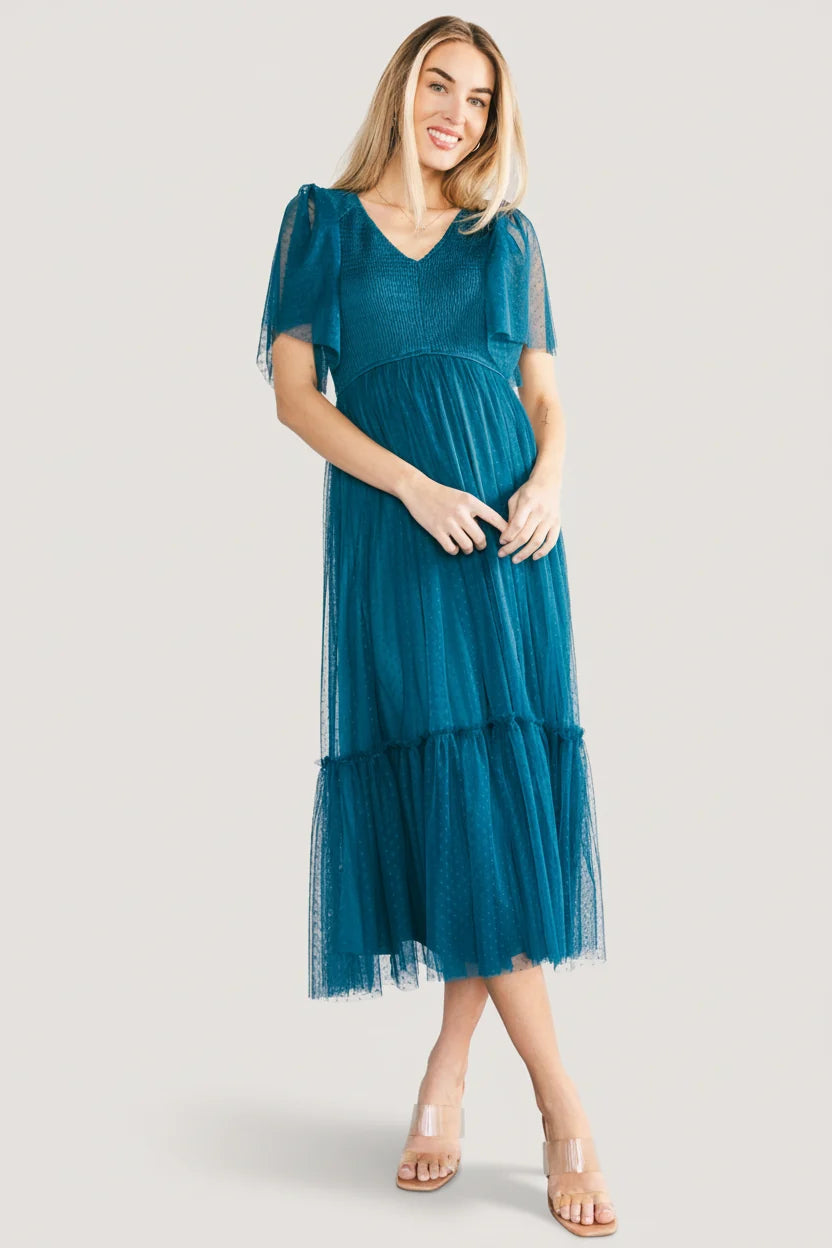 Martha Smocked Tulle Dress | Teal
