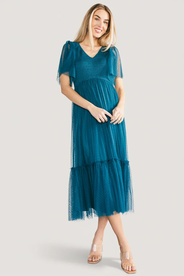 Martha Smocked Tulle Dress | Teal