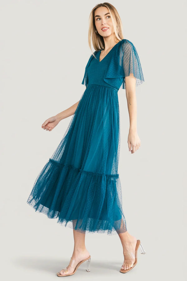 Martha Smocked Tulle Dress | Teal