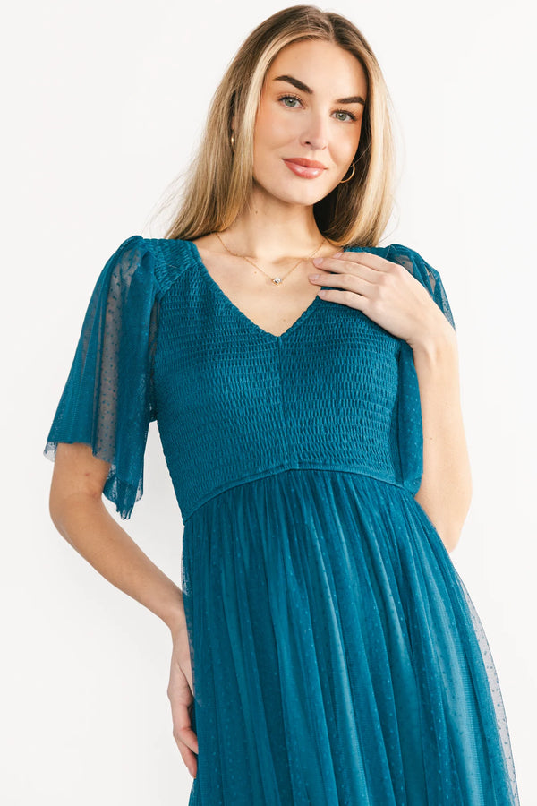 Martha Smocked Tulle Dress | Teal