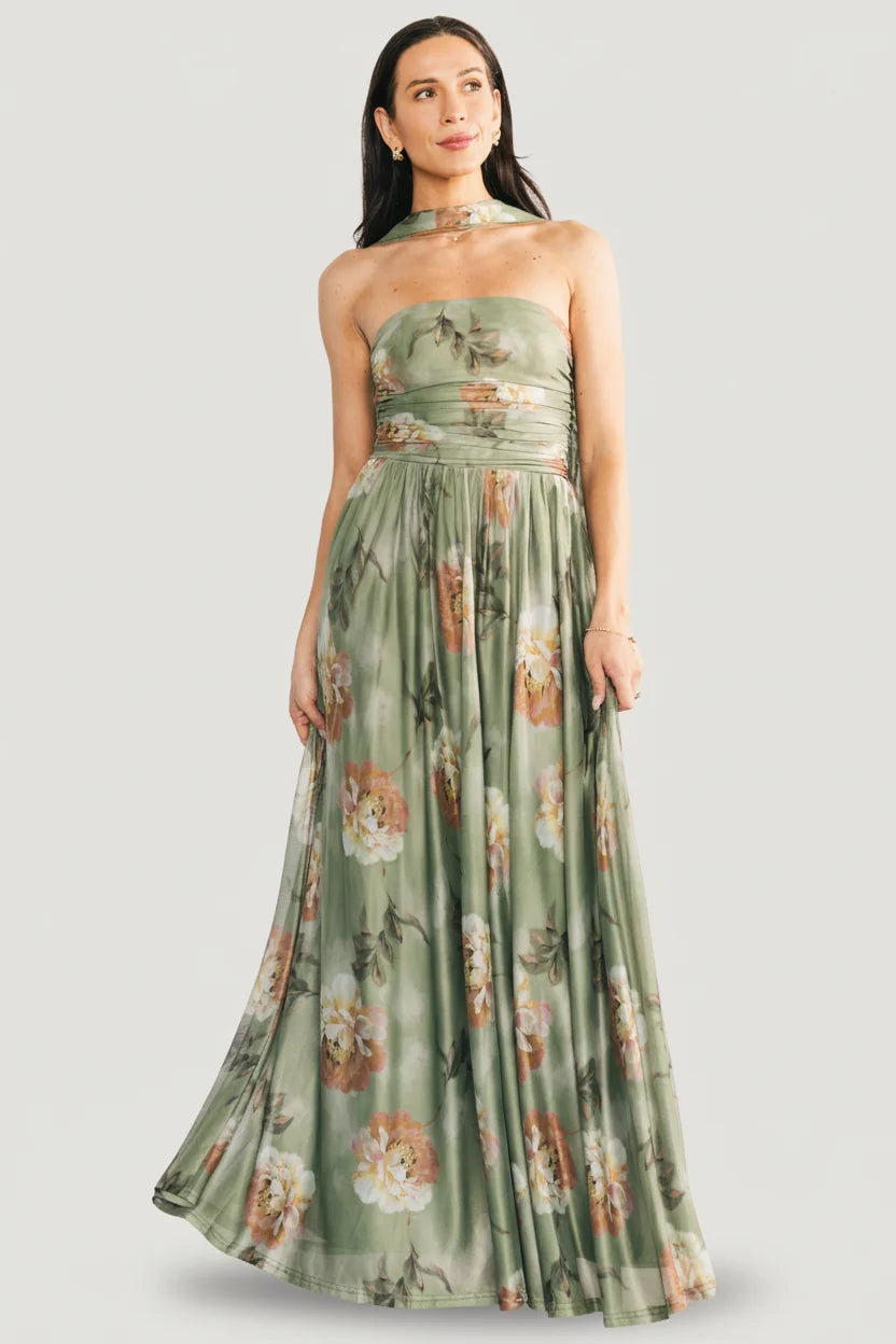 Elias Strapless Maxi Dress | Dark Sage Floral Main image