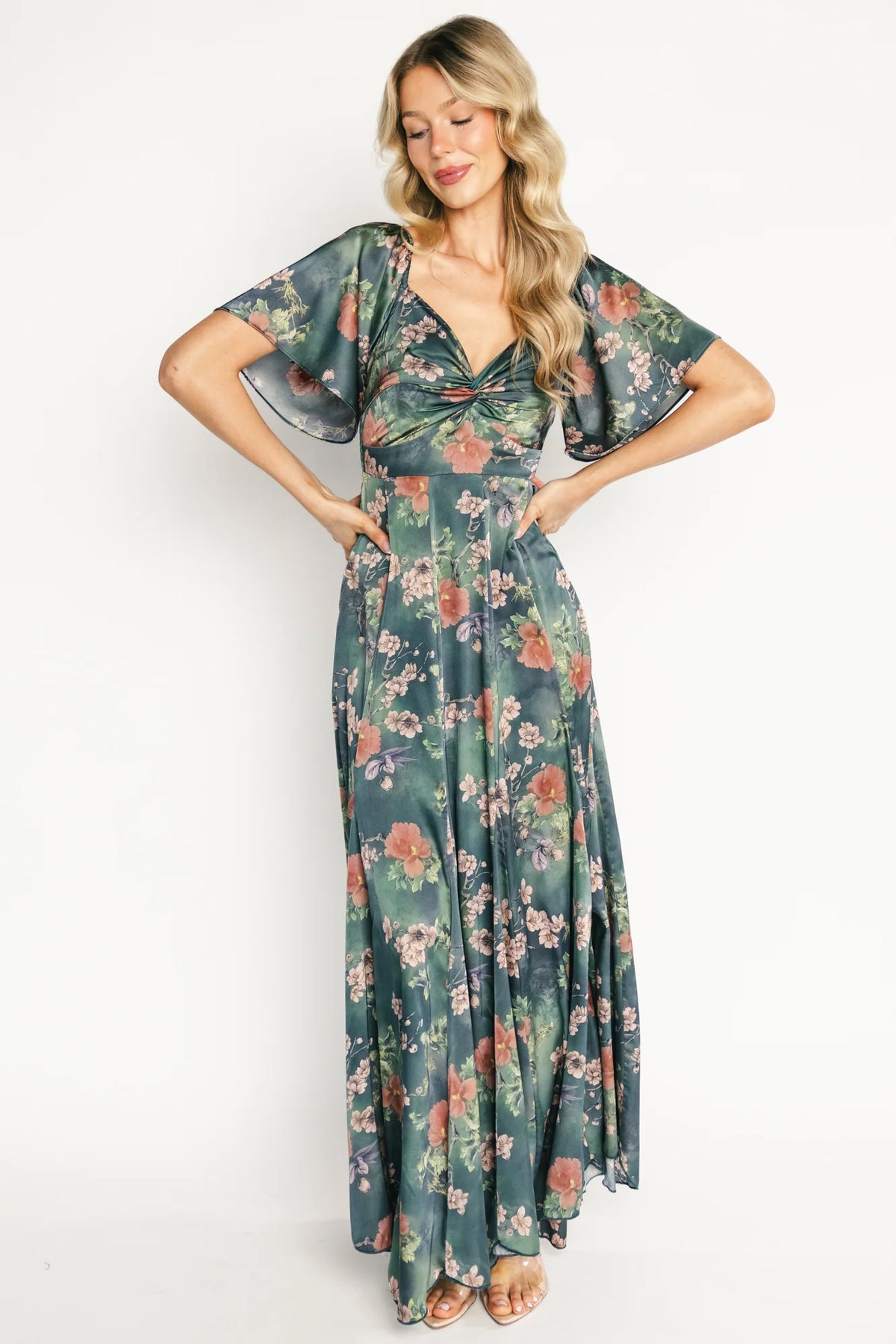 Caterina Maxi Dress | Dark Green Floral Main image