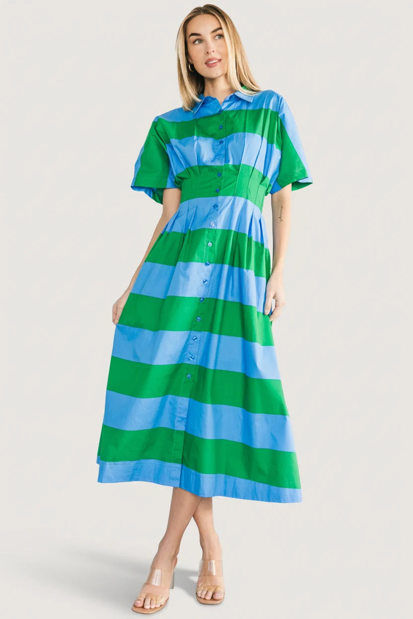 Tracy Shirt Dress | Blue + Green Stripe Main image