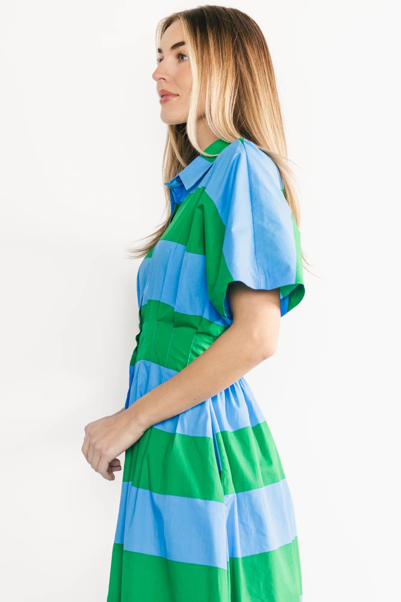 Tracy Shirt Dress | Blue + Green Stripe Secondary image