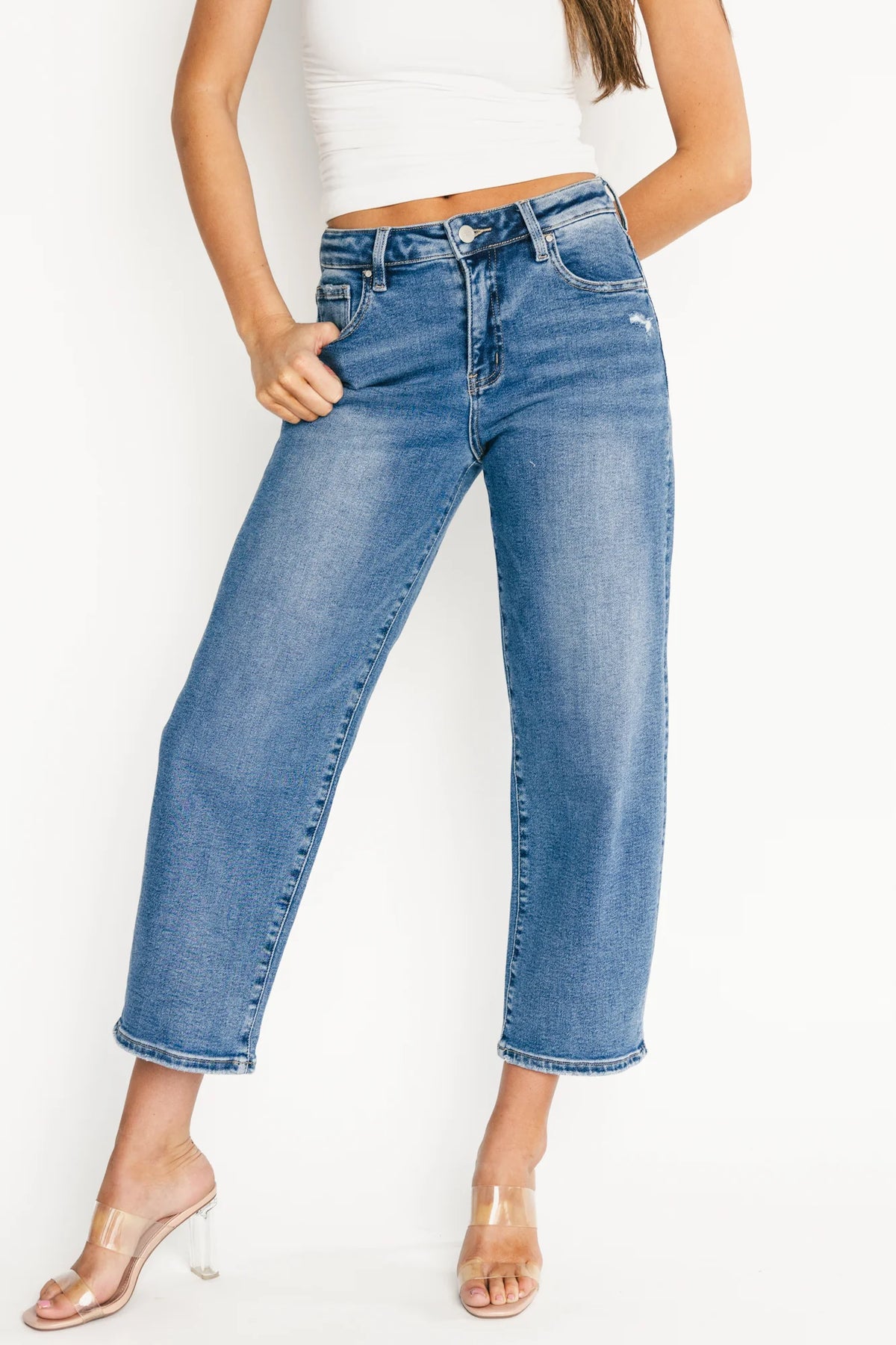 Lumi High Rise Crop Barrel Jeans | Medium Wash Main image