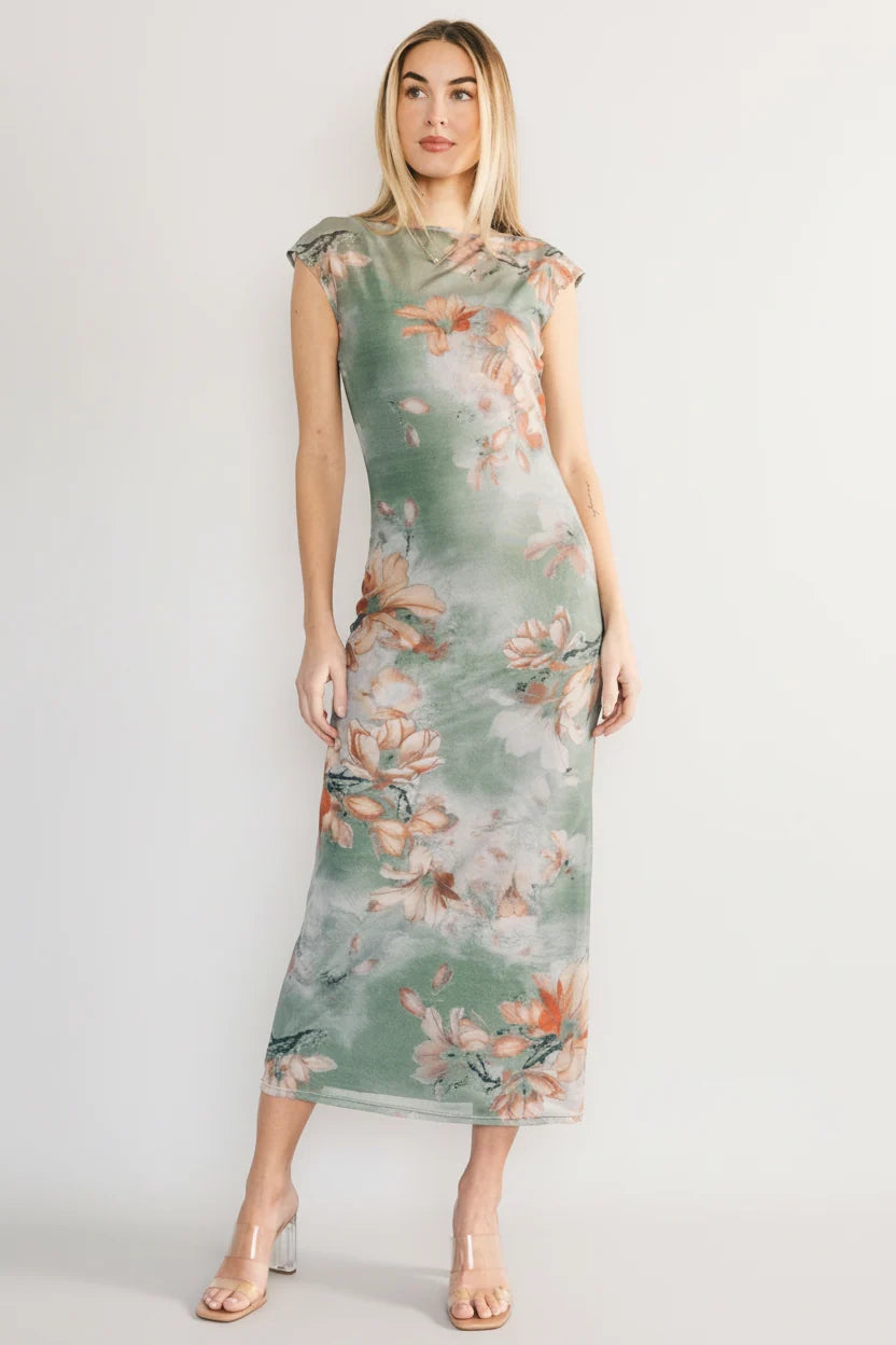 Daniela Mesh Midi Dress | Dusty Sage Floral Main image