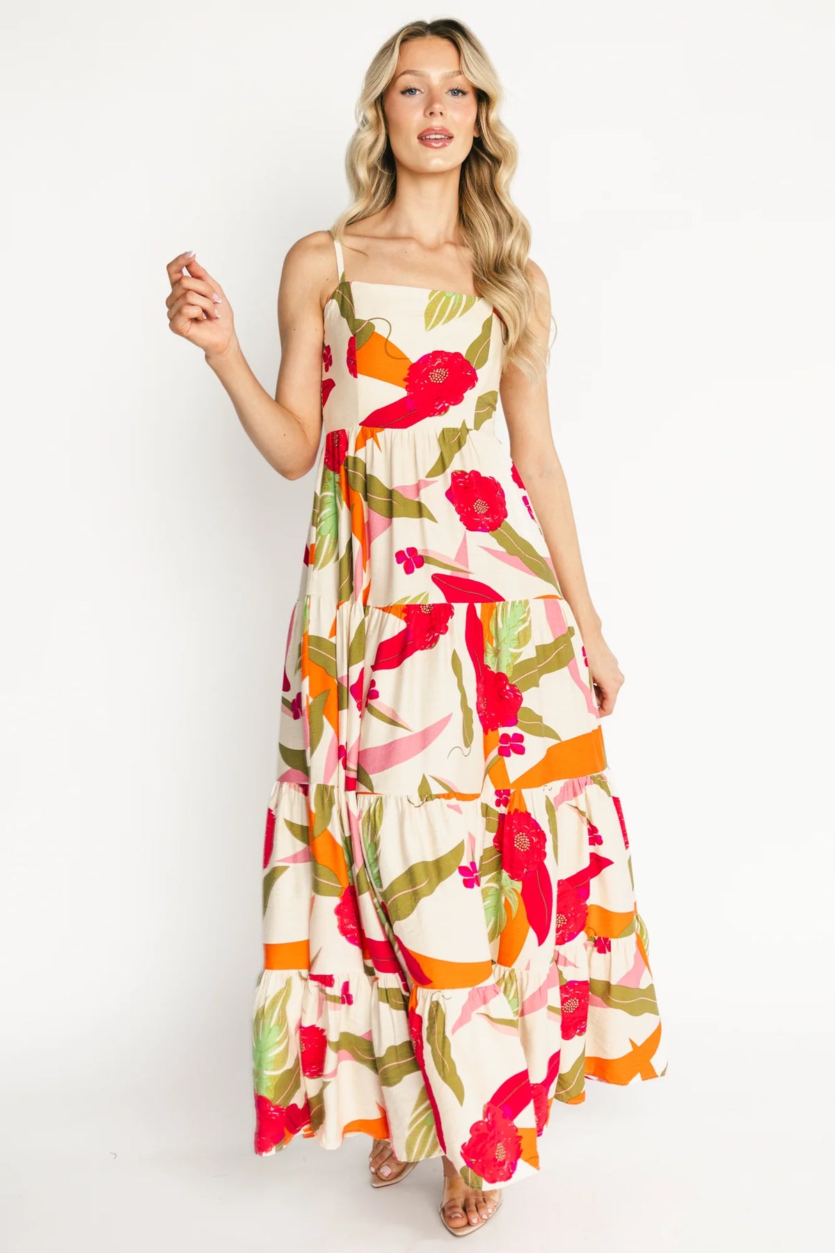 Silvia Tiered Maxi Dress | Natural + Pink Multi Main image