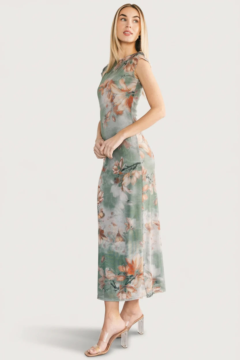 Daniela Mesh Midi Dress | Dusty Sage Floral