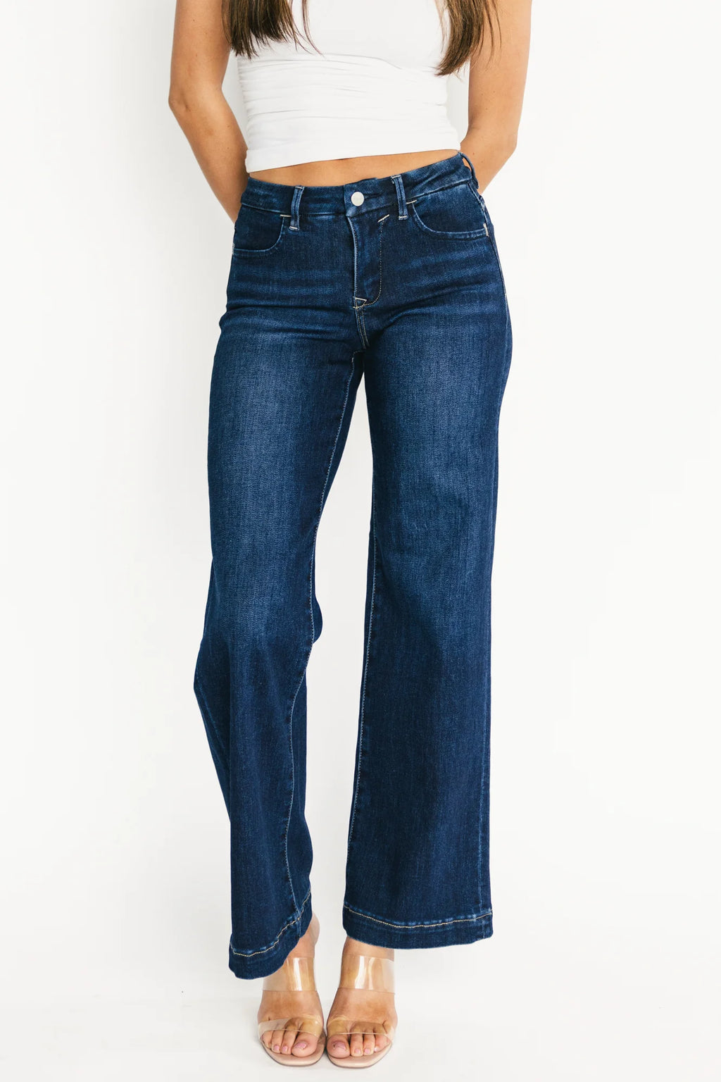Charme Mid Rise Wide Leg Jeans | Dark Wash