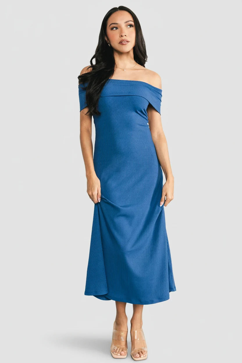 Kay Off Shoulder Midi Dress | Navy Main image
