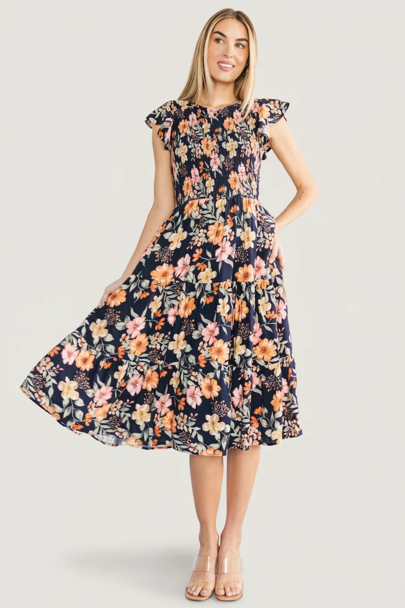 Loretta Smocked Midi Dress | Midnight Floral Main image