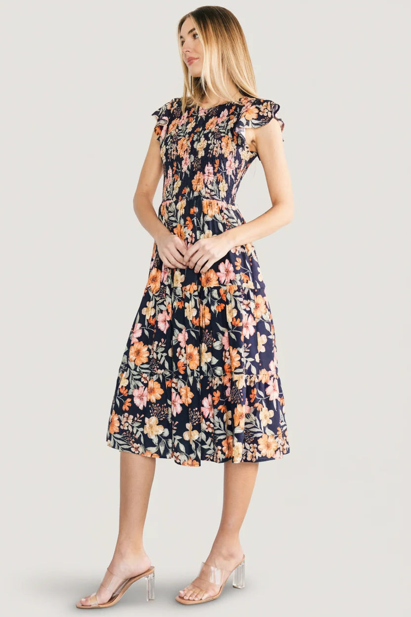Loretta Smocked Midi Dress | Midnight Floral