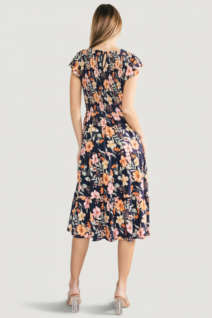 Loretta Smocked Midi Dress | Midnight Floral