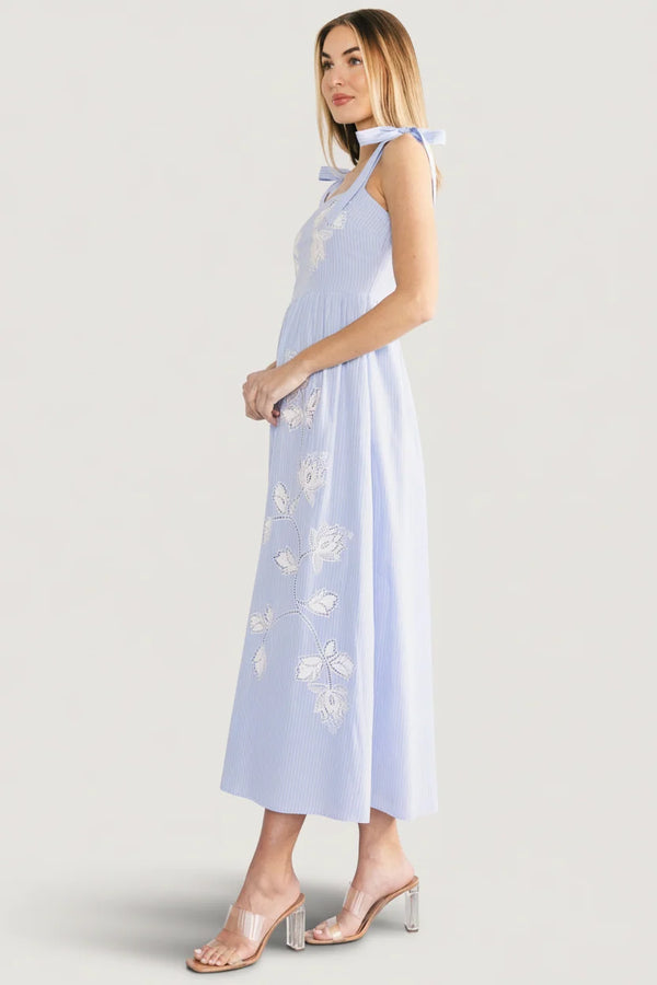 Enora Embroidered Maxi Dress | Blue + White Floral