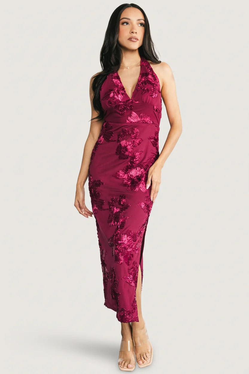 Lacey Halter Midi Dress | Berry Floral Main image