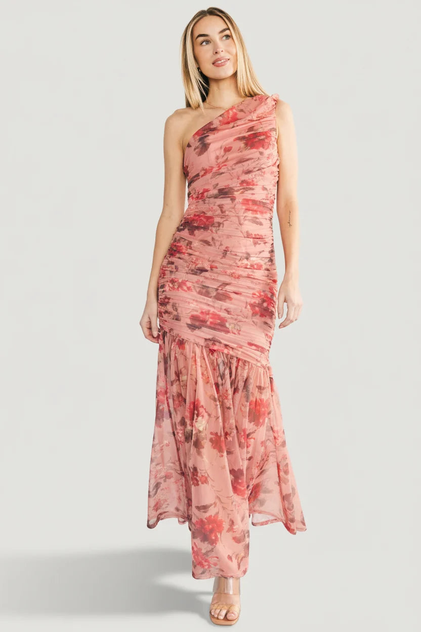 Emeline One Shoulder Maxi Dress | Pink Floral Main image