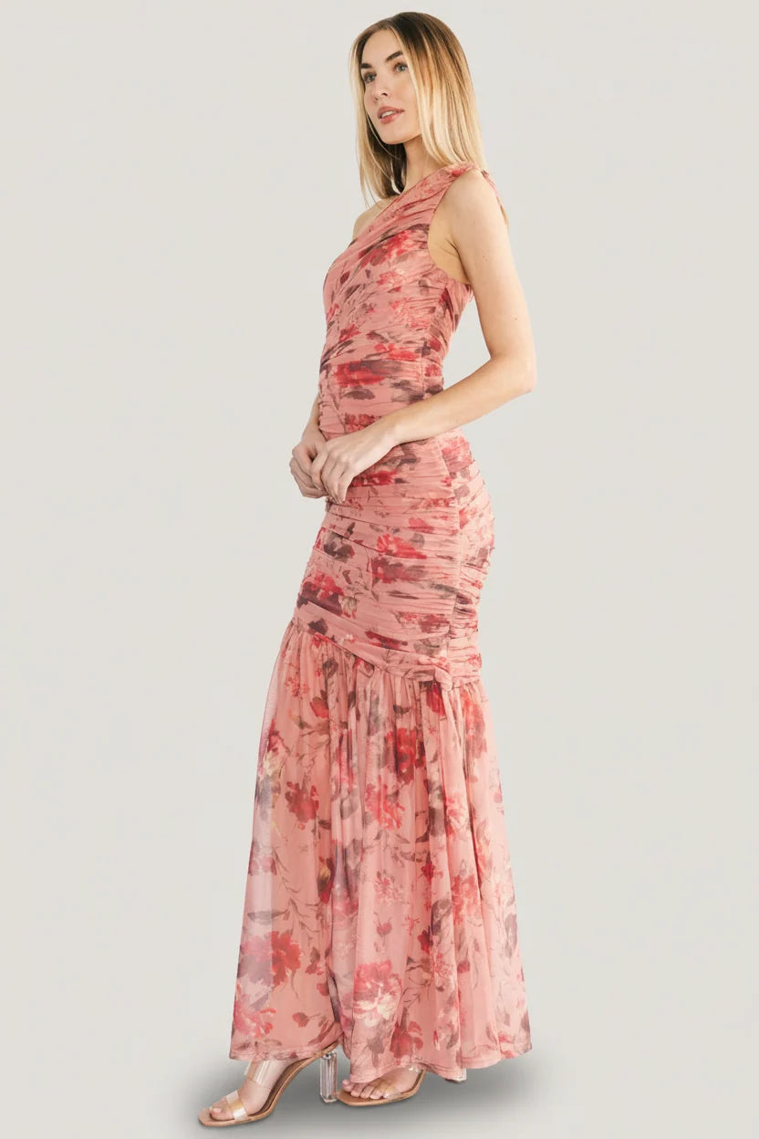 Emeline One Shoulder Maxi Dress | Pink Floral