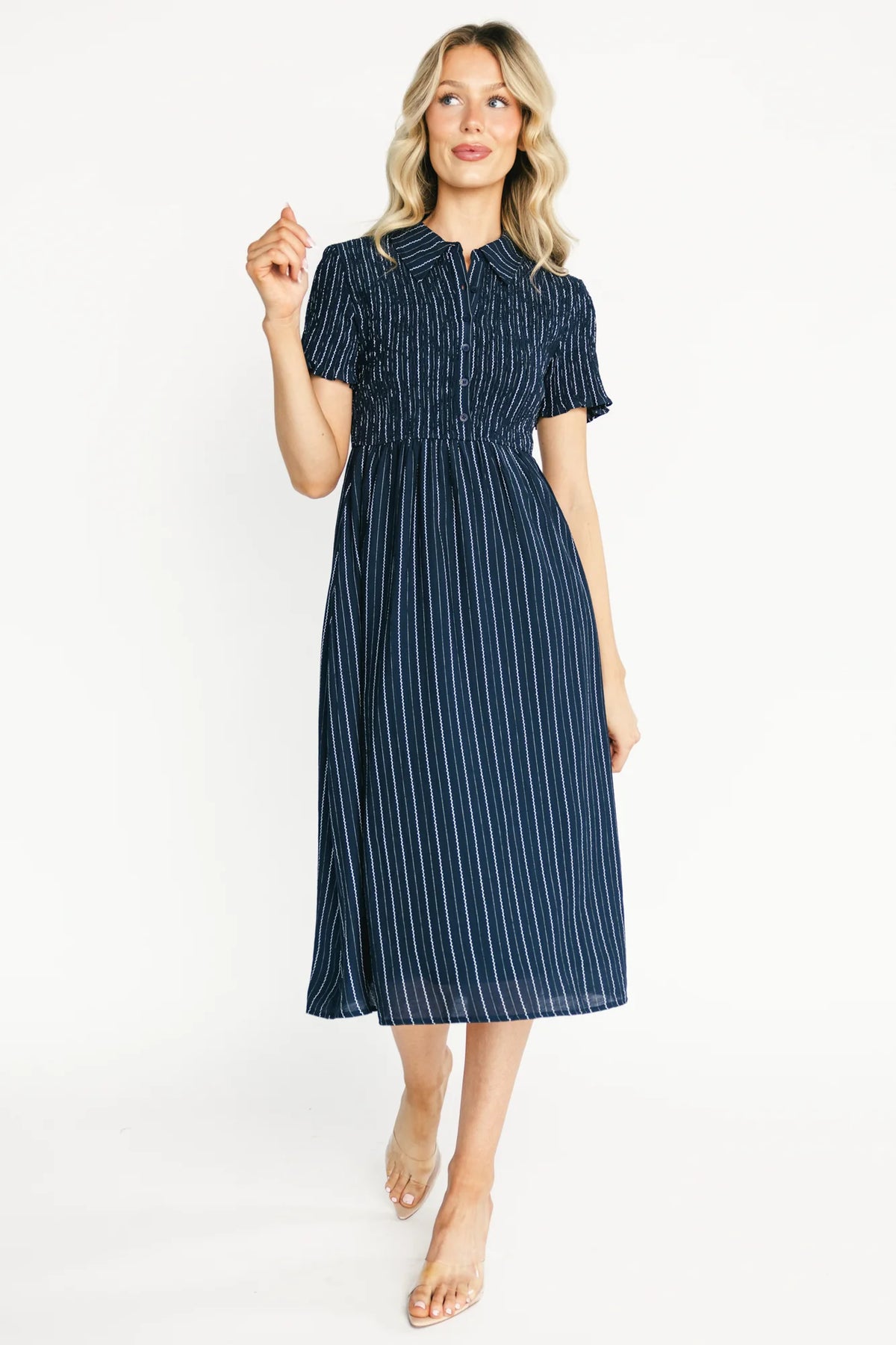 Dottie Striped Midi Dress | Navy Main image