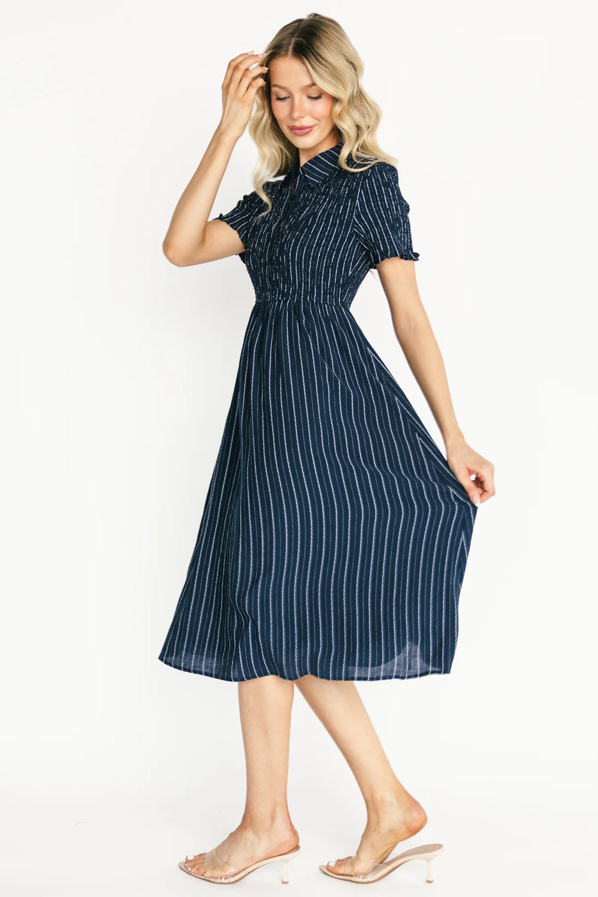 Dottie Striped Midi Dress | Navy