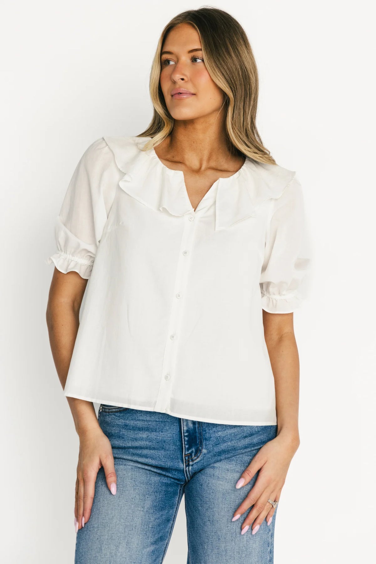 Daisy Ruffle Button Up Top | Off White