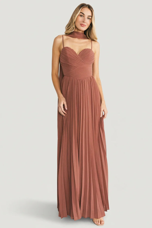 Georgina Pleated Maxi Dress | Rosy Brown