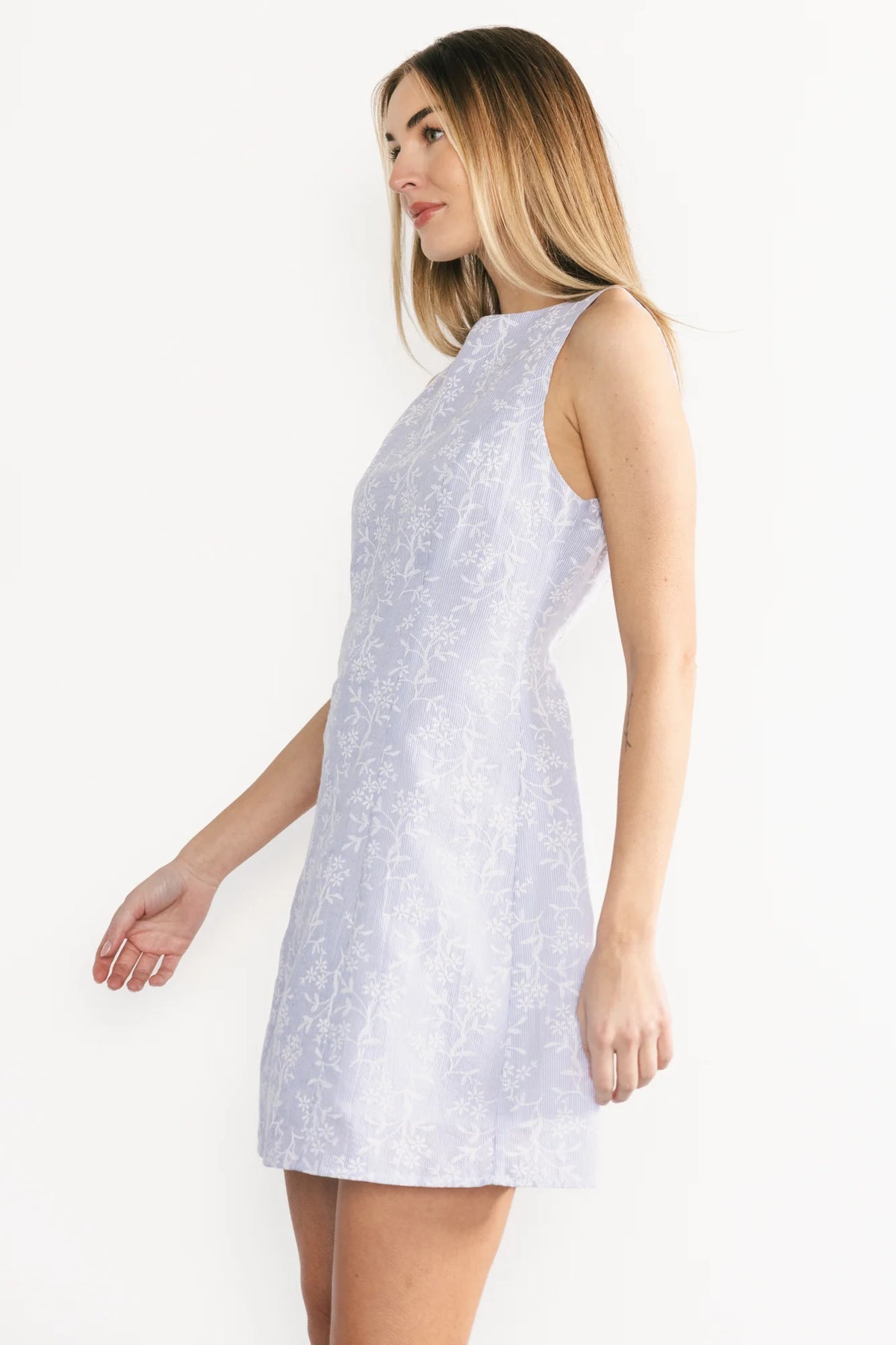 Yvonne Sleeveless Short Dress | Light Blue Floral