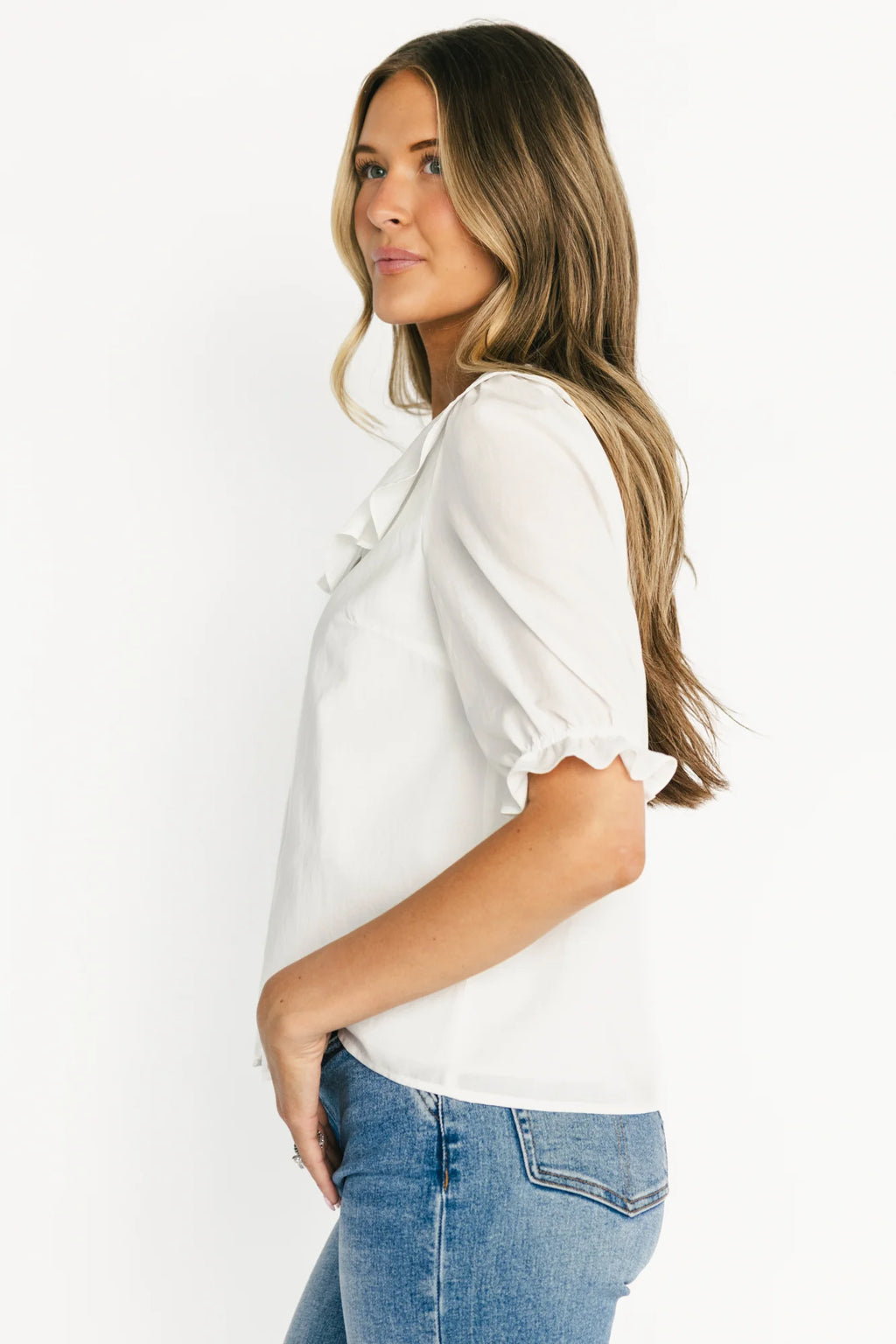Daisy Ruffle Button Up Top | Off White