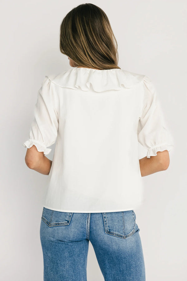 Daisy Ruffle Button Up Top | Off White