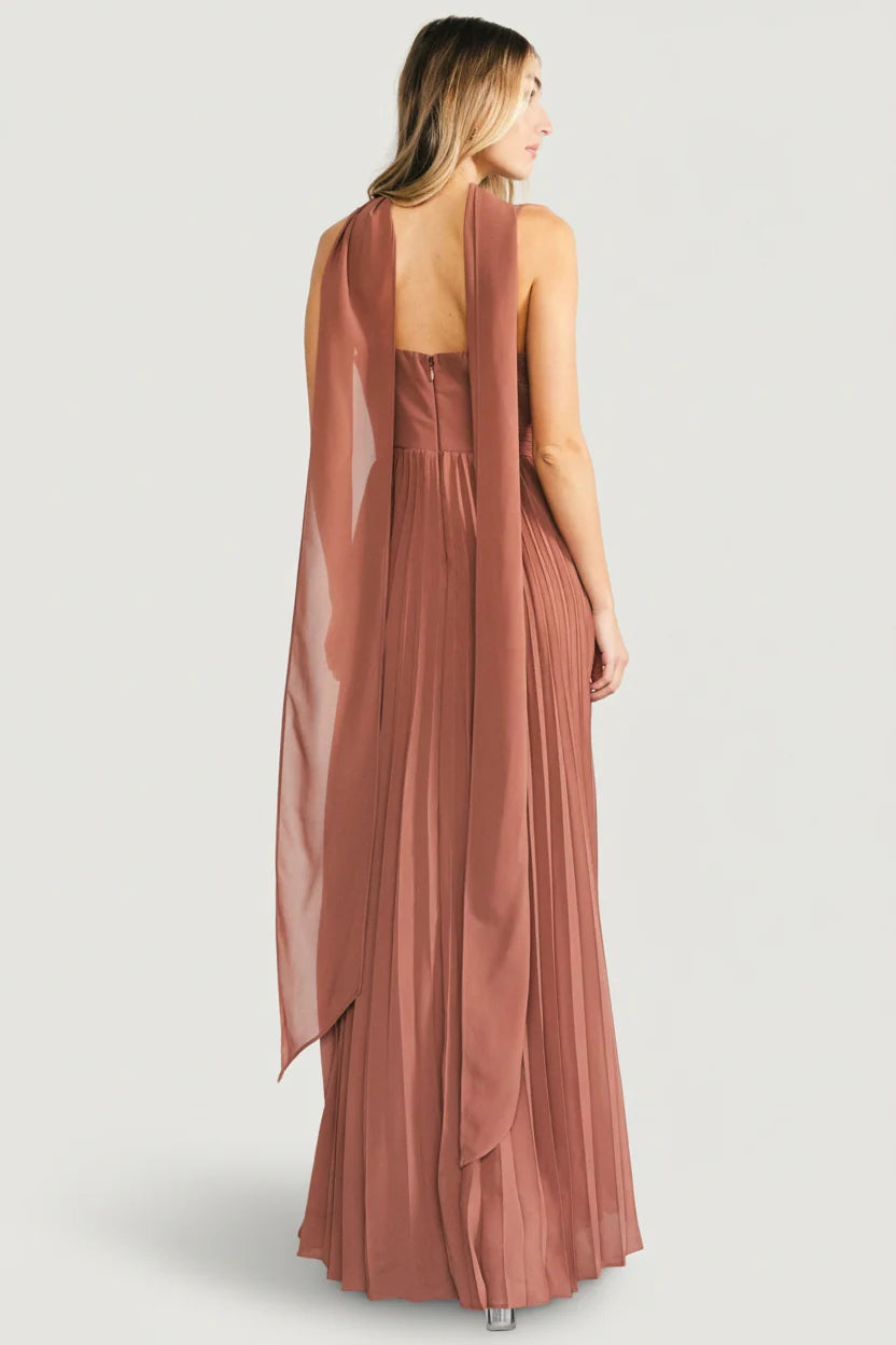 Georgina Pleated Maxi Dress | Rosy Brown