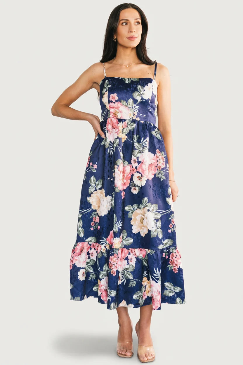 Cherie Jacquard Dress | Navy Multi Floral Main image