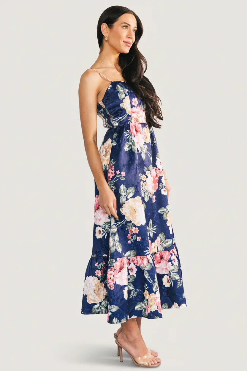 Cherie Jacquard Dress | Navy Multi Floral