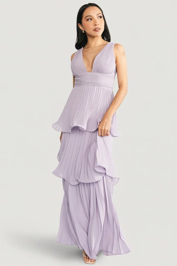 Saphira Tiered Pleated Maxi Dress | Lavender