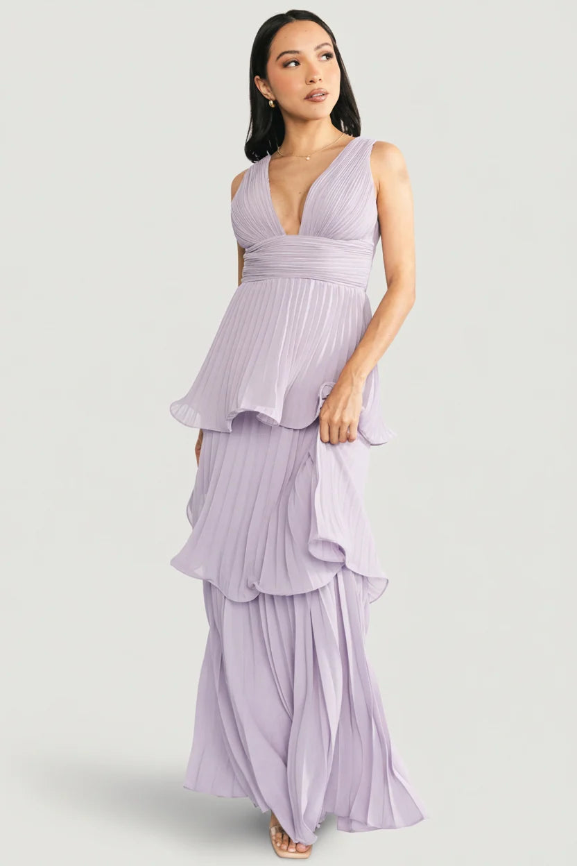 Saphira Tiered Pleated Maxi Dress | Lavender Main image