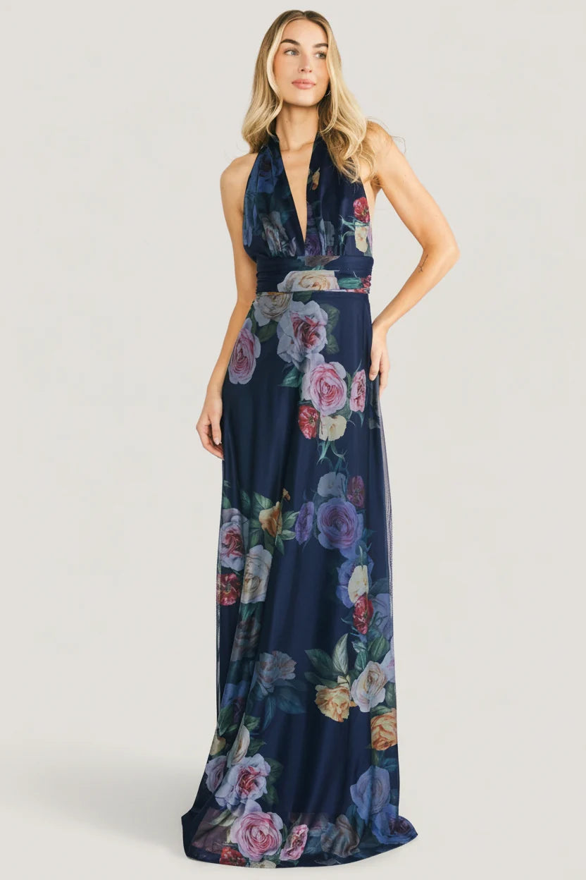 Dresden Halter Maxi Dress | Navy Floral Main image