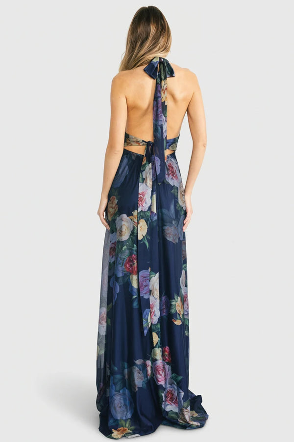 Dresden Halter Maxi Dress | Navy Floral