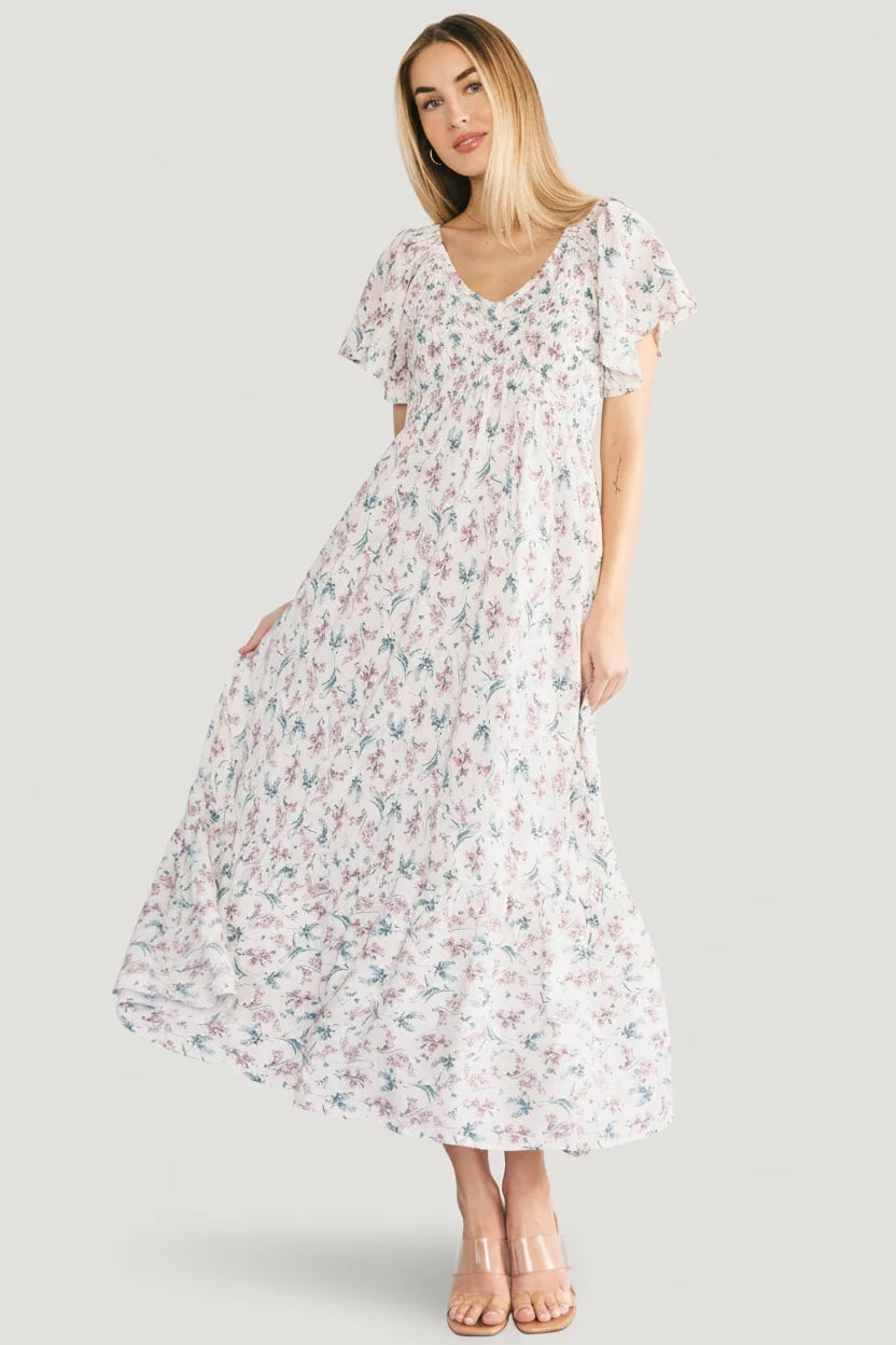 Joanie Smocked Dress | Cream Multi Floral Main image