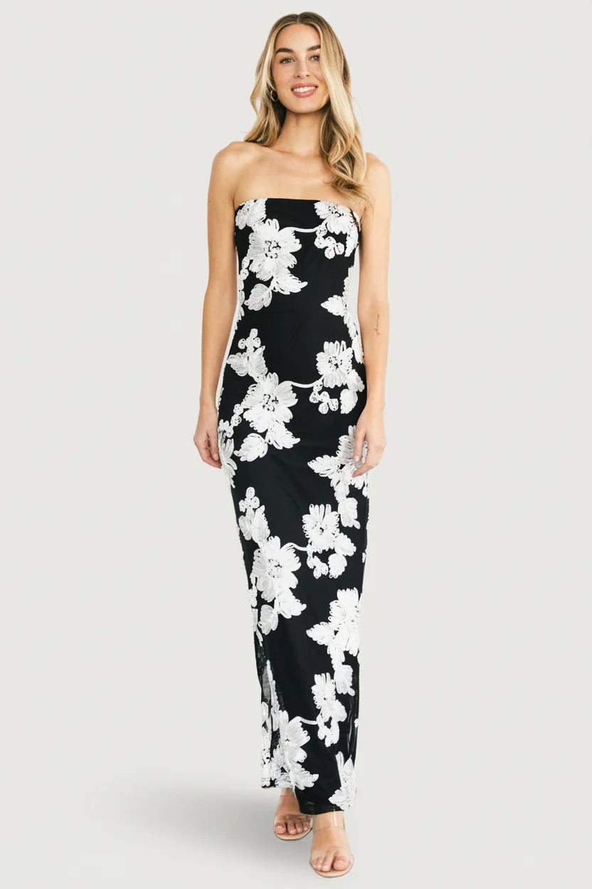 Chantelle Strapless Maxi Dress | Black + White Floral Main image