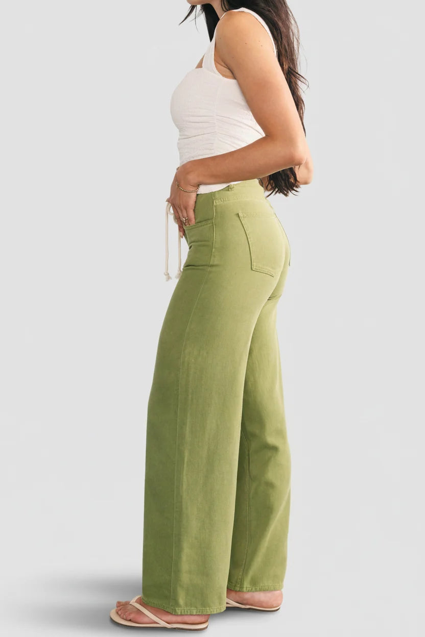 Mabel Mid Rise Soft Denim Pants | Green