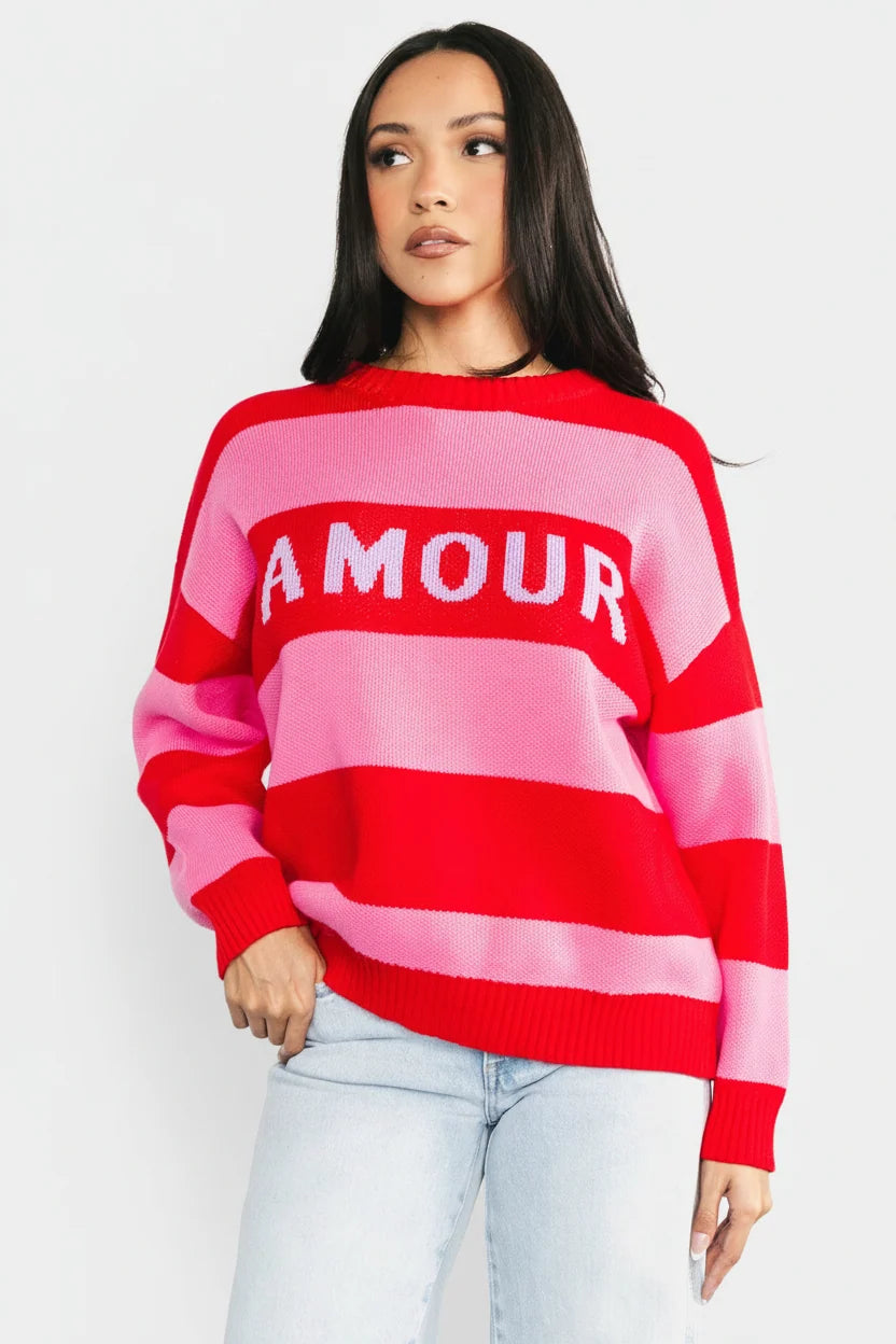 Amour Striped Sweater | Pink + Red Main image