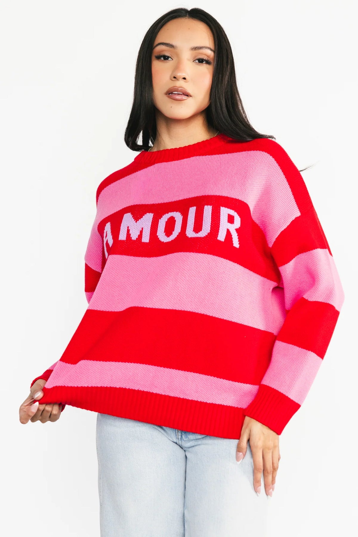 Amour Striped Sweater | Pink + Red