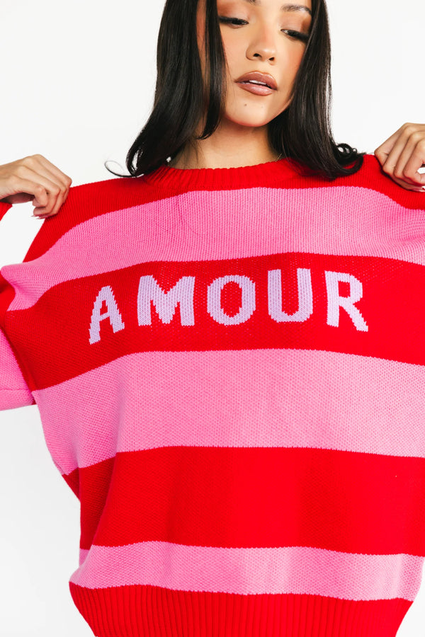 Amour Striped Sweater | Pink + Red