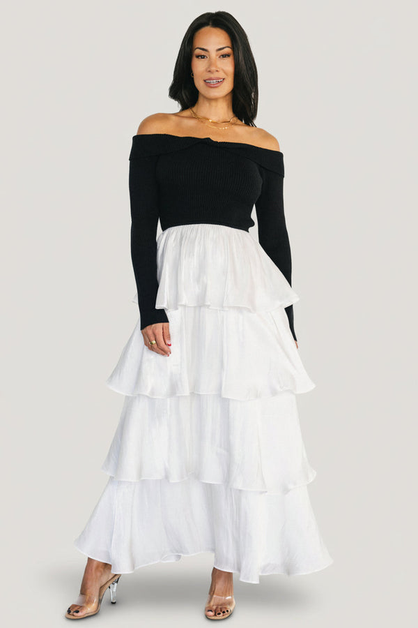 Maelie Tiered Maxi Dress | Black + White