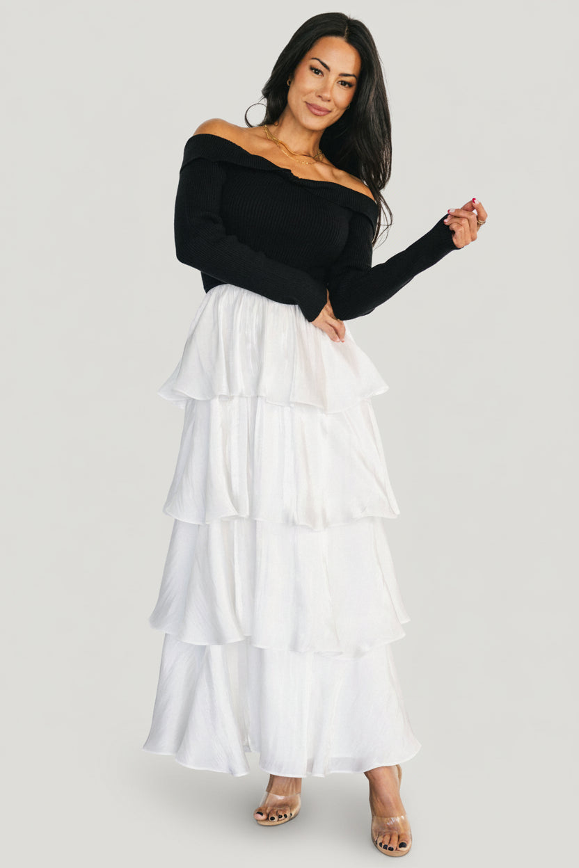 Maelie Tiered Maxi Dress | Black + White