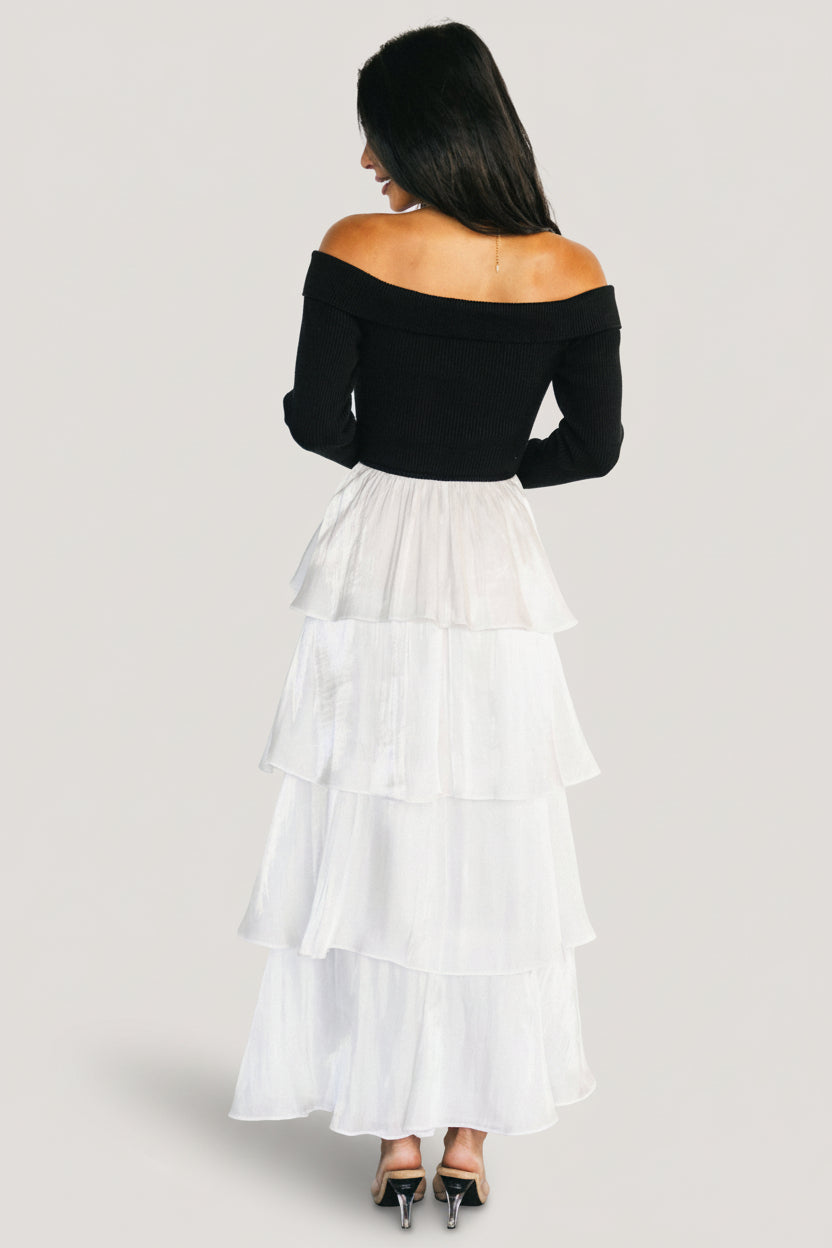 Maelie Tiered Maxi Dress | Black + White