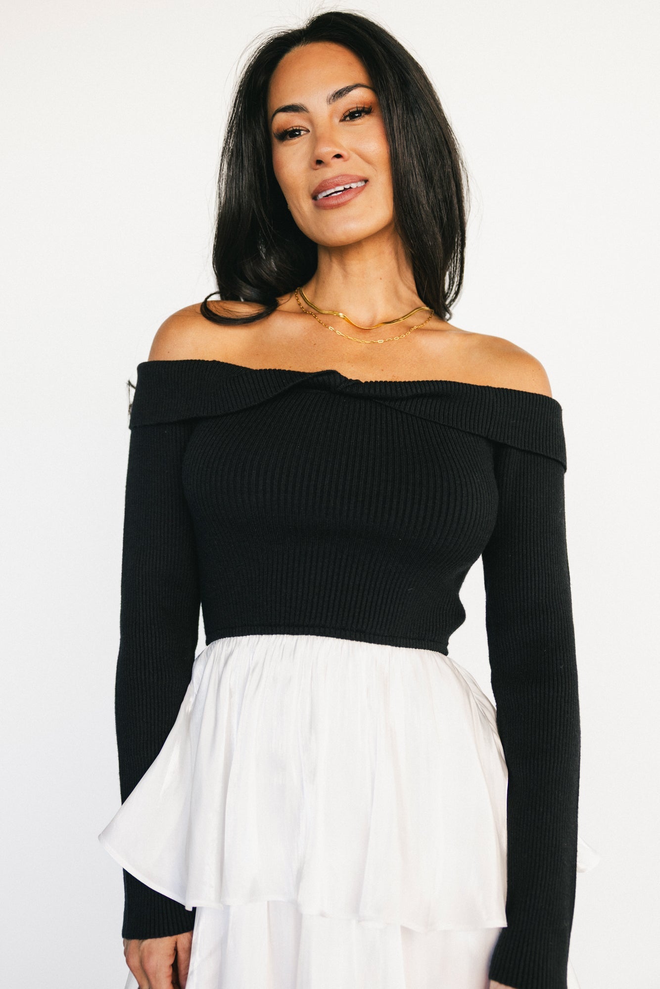 Maelie Tiered Maxi Dress | Black + White Secondary image