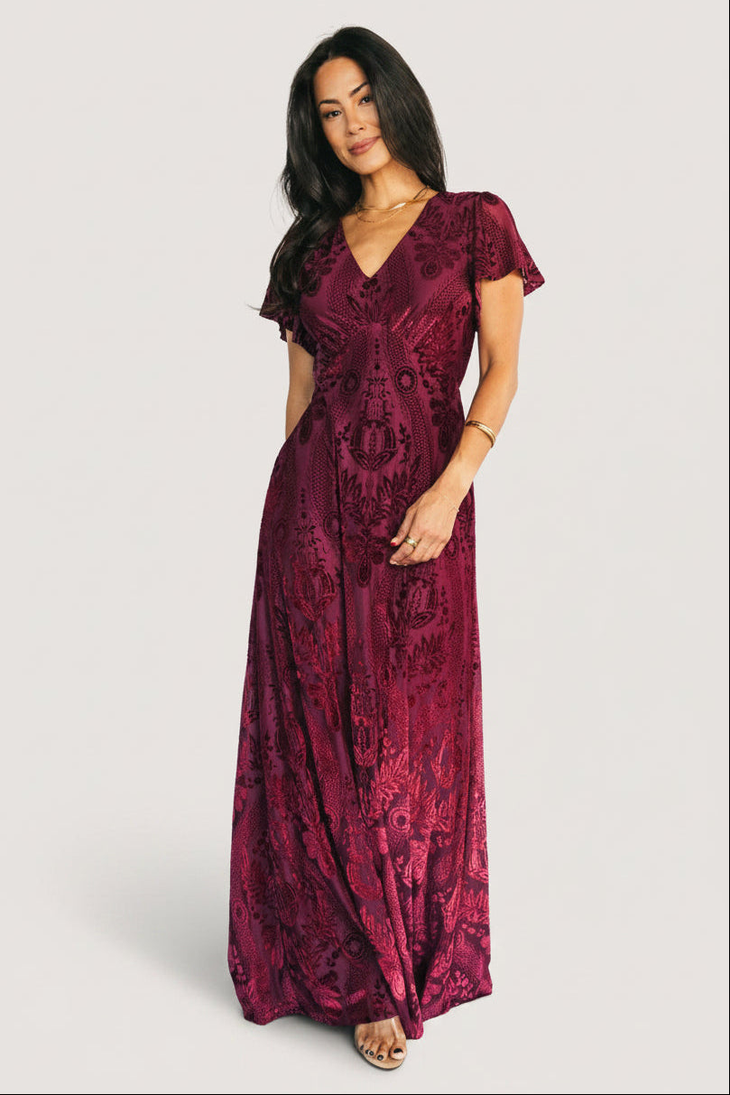 Kimberly Velvet Maxi Dress | Wine Main image