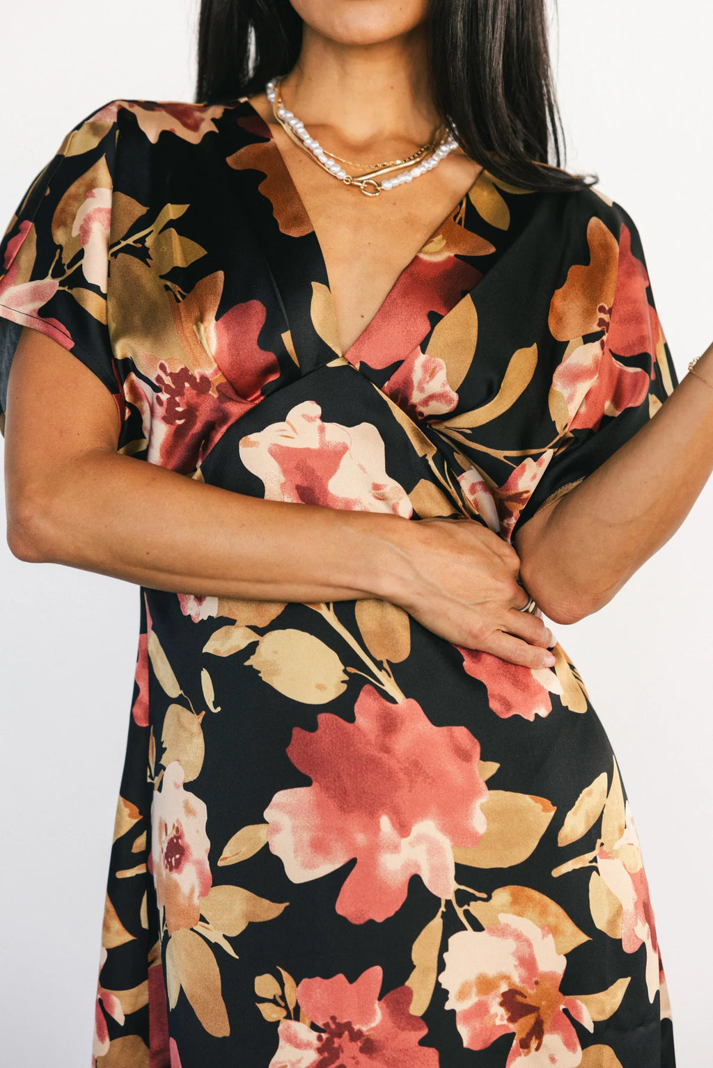 Milana Satin Maxi Dress | Black Floral