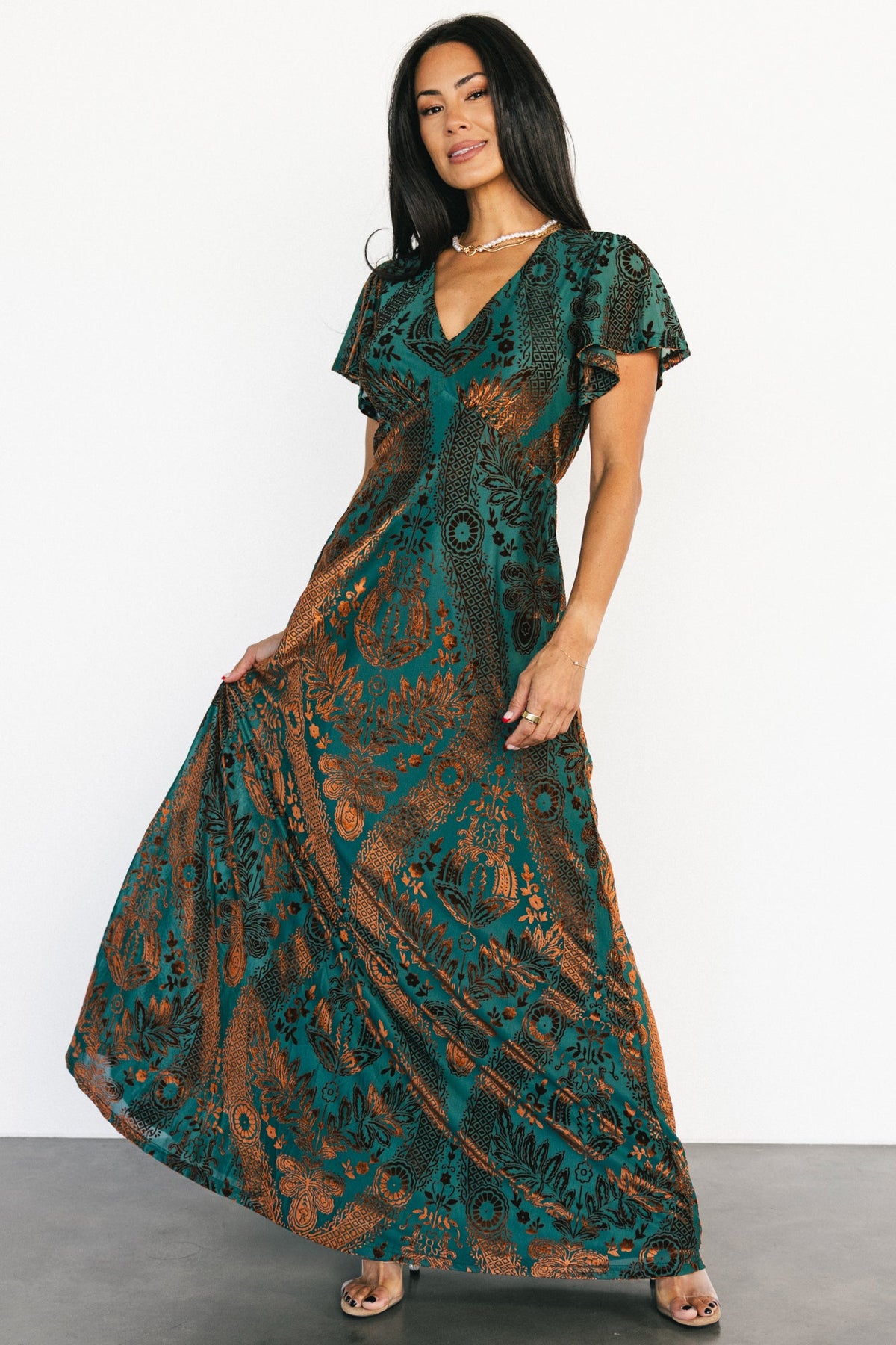 Kimberly Velvet Maxi Dress | Jade + Bronze Main image